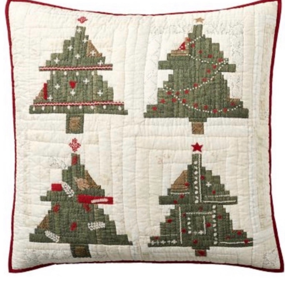Pottery Barn Arden Tree Euro Sham Applique Quilted 26" x 26" NWT